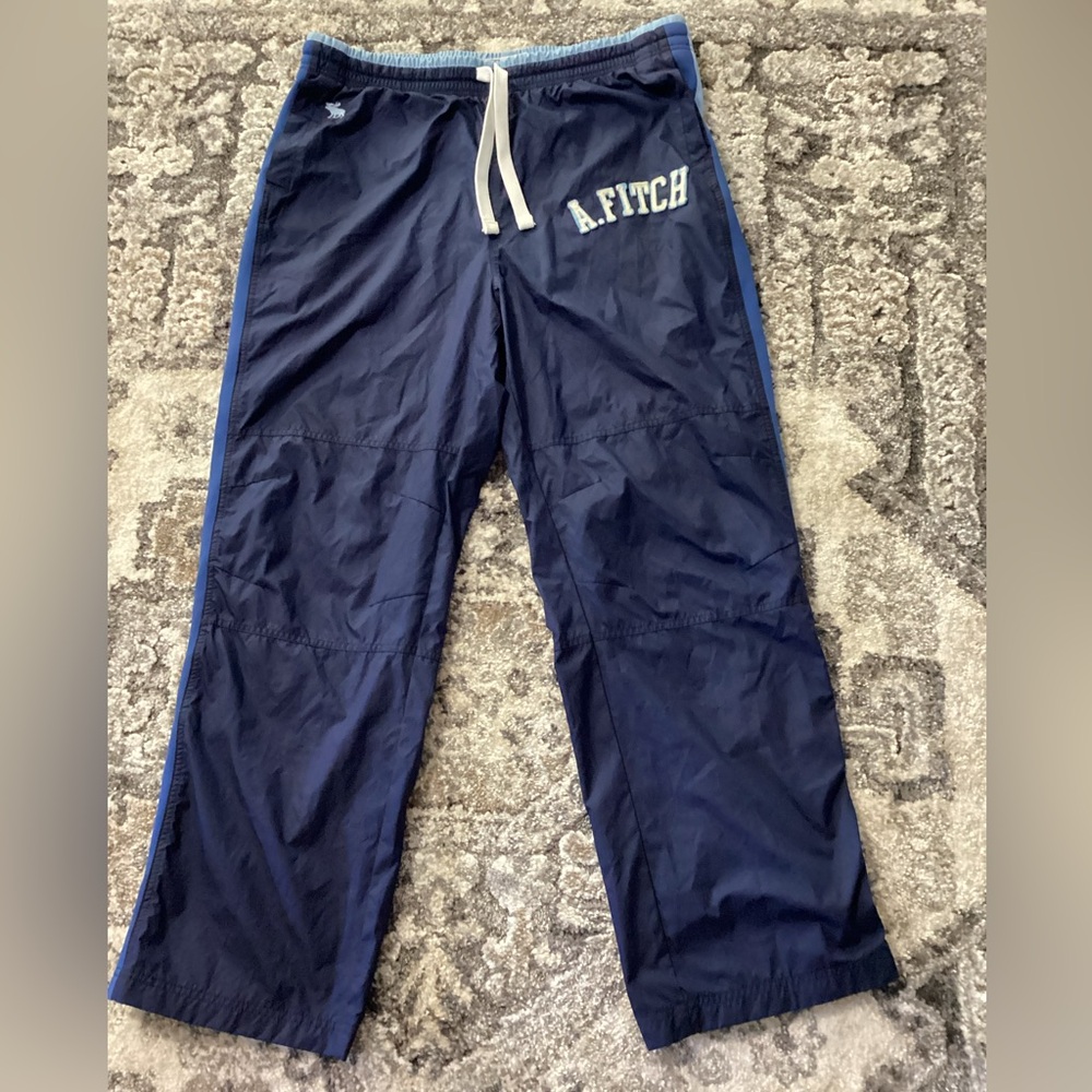 Abercrombie Fitch Windbreaker Track Pants Size XL Blue Striped Ankle Zip
Y2K